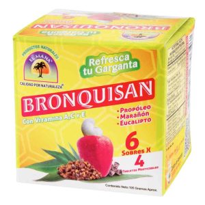 BRONQUISAN DISPLAY CX6SOB X4 TAB MASTICABLES (VITAMINA A,C,E +PROPOLEO+MARAÑON+EUCALIPTO)(EL MANA)
