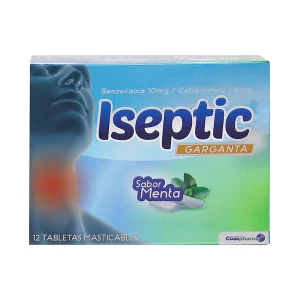 ISEPTIC GARGANTA MENTA CX12TAB MASTICABLES (BENZOCAINA 10MG+CETILPIRIDINIO 1.4MG)(MEDIBRAND)