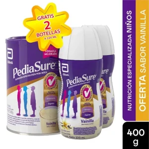 PEDIASURE POLVO VAINILLA TARRO X 400 G GRATIS (2) PEDIASURE LIQ X 220 ML-