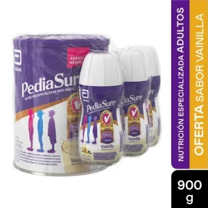 PEDIASURE POLVO VAINILLA TARRO X 900 GR GRATIS (3) PEDIASURE LIQ X 237ML-