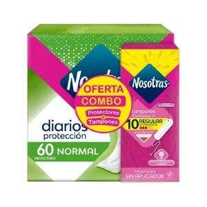 PROTECTORES DIARIOS NOSOTRAS NORMAL X 60 + TAMPON NOSOTRAS REGULAR X 10 OFERTA COMBO