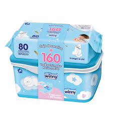 TOALLAS HUMEDAS WINNY RECIEN NACIDO PQTE X 160  UNID GRATIS CAJA