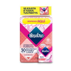 TOALLAS NOSOTRAS MULTIESTILO INVISIBLE CLASICA ALAS X 30 UND GRATIS OBSEQUIO
