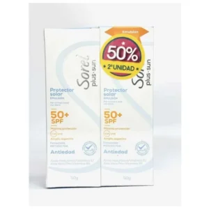 30% DE DESCUENTO EN PROTECTOR SOLAR SOREL SUN EMULSION 50 SPF - FCO x 50 GR + LOCION ACLARANTE SOREL - FCO x 90 ML - OFERTA ESP.