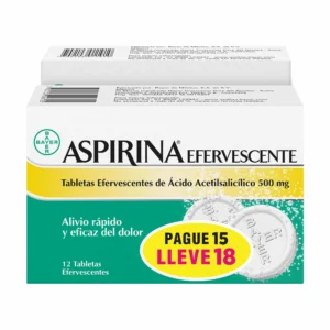 ASPIRINA EFERVECENTE 500 MG - CAJA x 12 TAB EFERV. PAGUE 15 LLEVE 18 OFER. ESP.