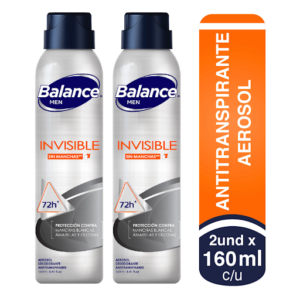 DESOD/ANTITR. BALANCE MEN INVISIBLE 72H AERO. x 160ML - PACK x 2 PRECIO ESPECIAL