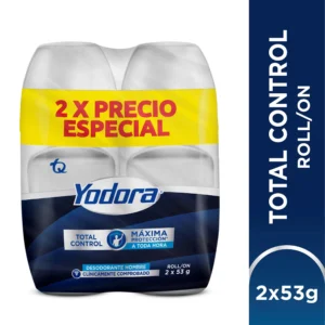 DESOD/ANTITRANSP. YODORA TOTAL CONTROL HOMBRE EN ROLL ON - PREPACK x 2 ROLL ON x 53 GR C/U - OFERTA ESPECIAL