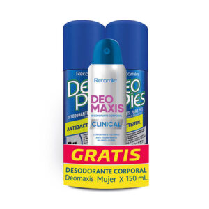 DESODOR. DEO PIES ANTIBACTERIAL AEROSOL (AZUL) - PREPACK 2 LATAS x 260 ML - GRATIS DEO MAXIS CLINICAL AEROSOL LATA x 150 ML  - OFERTA ESP-