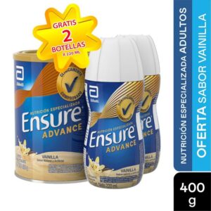 ENSURE BASE POLVO - LATA x 400 GR GRATIS 2 ENSURE - BOTELLA x 220 ML VAINILLA - OFERTA