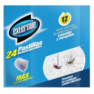 EXTERMIN INSECTICIDA - CAJA x 24 PASTILLAS TERMOEVAPORABLES GRATIS APARATO ELECTRICO