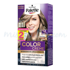 PALETTE 8-1 RUBIO CLARO CENIZO COLOR CREAM - TUBO x 50 GR + 2 LOCIONES REVELADORAS + GUANTES
