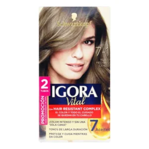 TINTURA IGORA VITAL KIT 7-1 RUBIO MEDIANO CENIZO - CAJA x 1 FCO COLORANTE x 50 ML + FCO OXIGENTA x 50 ML