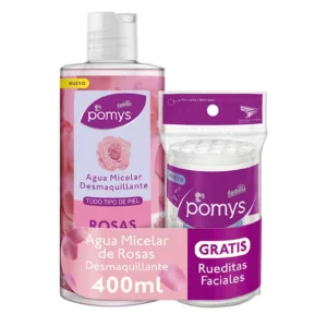 AGUA MICELAR ROSAS POMYS X 400 ML GRATIS RUEDITAS FACIALES